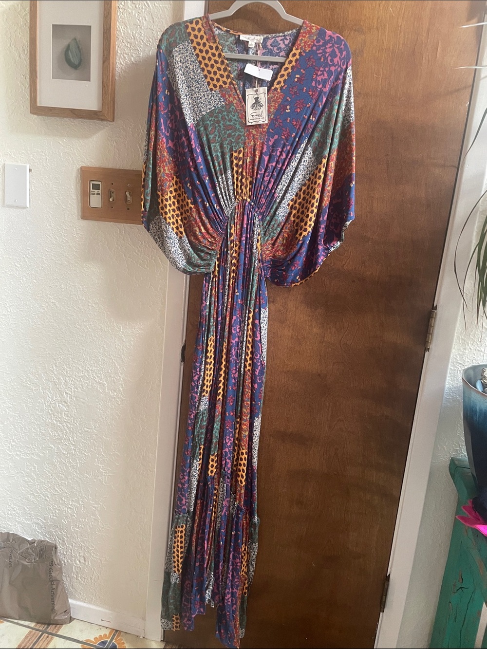 easel Multicolor Boho Maxi Dress in Purple, Teal & Gold
